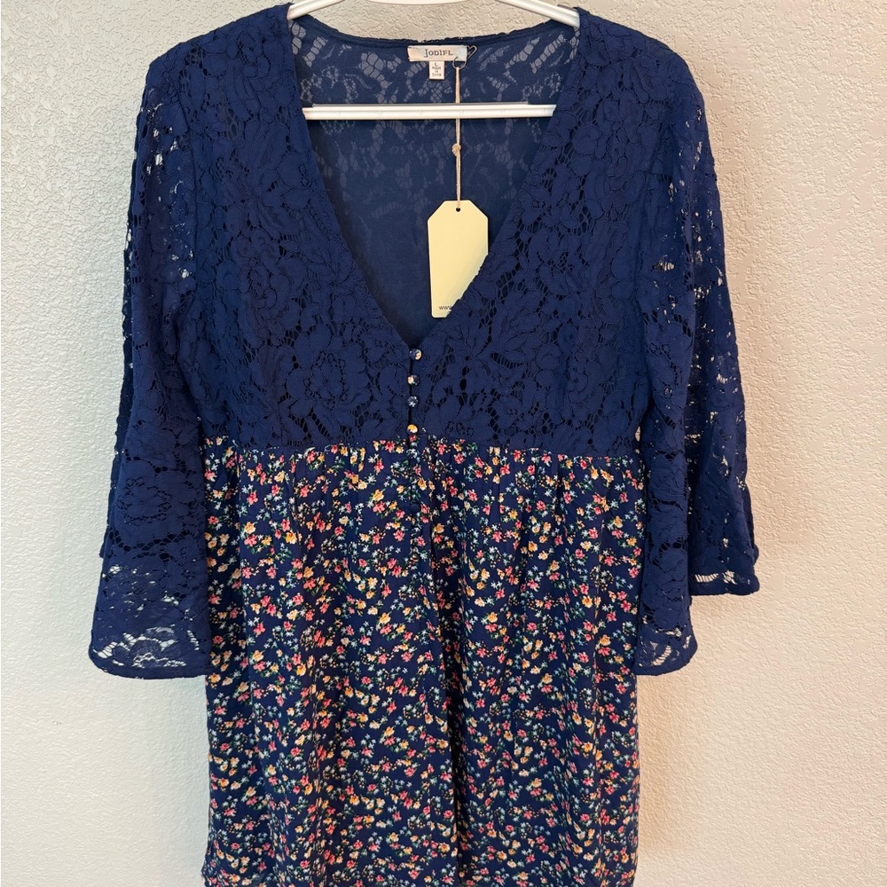 JODIFL Blue Floral Lace Dress